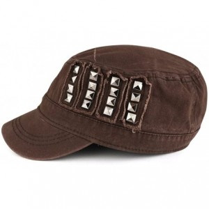 Baseball Caps Distressed Flat Top Metallic Studded Frayed Cadet Style Army Cap - Brown - CL185OE0X6I $13.84