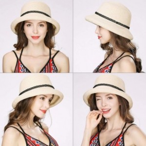 Sun Hats Womens Floppy Summer Sun Beach Straw Hat UPF50 Foldable Wide Brim 55-60cm - 00010_beige - C318RUHO0HH $27.32