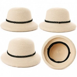 Sun Hats Womens Floppy Summer Sun Beach Straw Hat UPF50 Foldable Wide Brim 55-60cm - 00010_beige - C318RUHO0HH $27.32