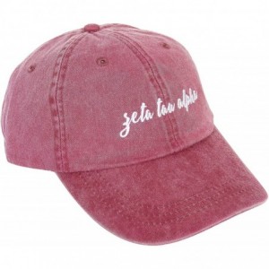 Baseball Caps Zeta Tau Alpha (N) Sorority Baseball Hat Cap Cursive Name Font ZTA - Burgundy - C718SDUYRS2 $25.67