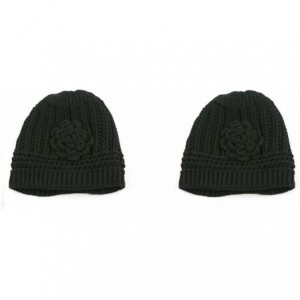 Skullies & Beanies Winter Knit Flower Beanie Hat 333HB - 2 Pcs Black & Black - C8122Q1NBHL $26.68