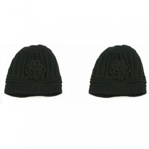 Skullies & Beanies Winter Knit Flower Beanie Hat 333HB - 2 Pcs Black & Black - C8122Q1NBHL $12.82