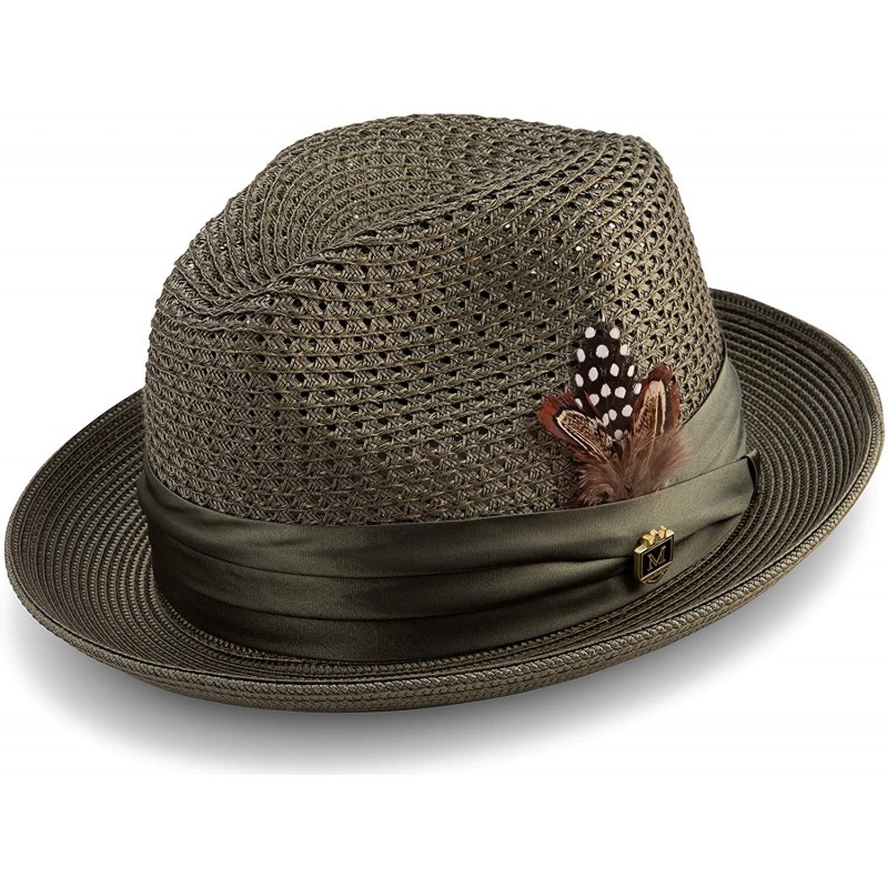 Fedoras Men's Braided Pinch Fedora Hat H24 - Olive - C41972C4NSD $49.46
