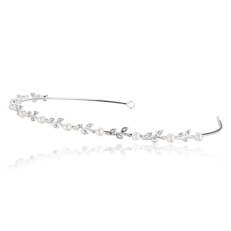 Headbands Flexible Elegant Vine Design Headband Tiara - Silver Plated Faux Pearls T177 - Faux Pearls Silver Plating - CZ18EY0...