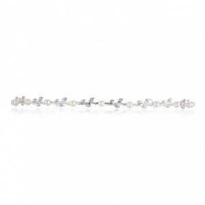 Headbands Flexible Elegant Vine Design Headband Tiara - Silver Plated Faux Pearls T177 - Faux Pearls Silver Plating - CZ18EY0...