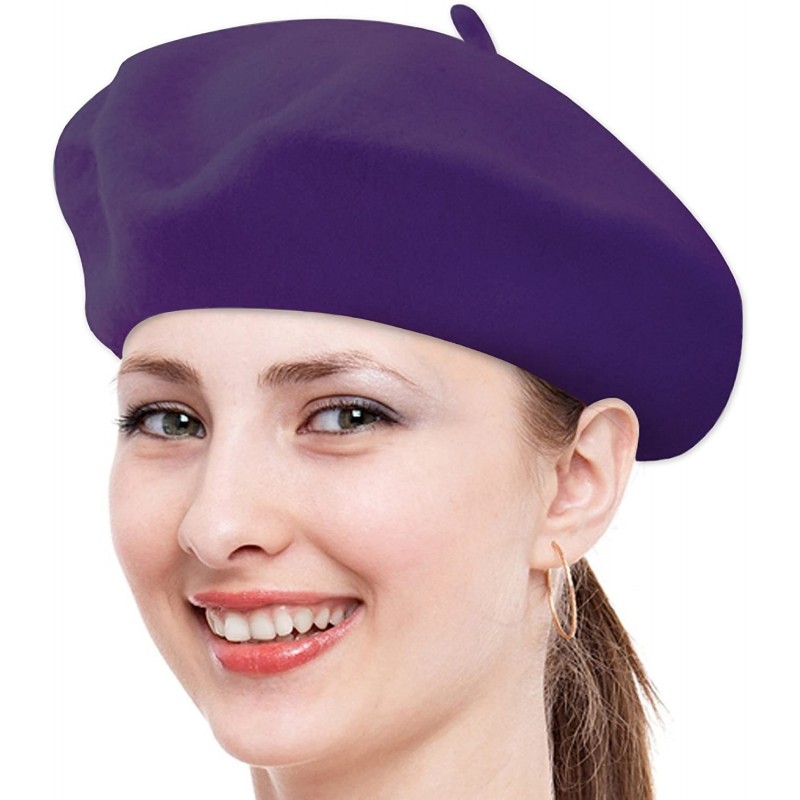 Berets Women's Solid Color French Wool Beret - One Size - Purple - CF11HXOSUUP $13.70