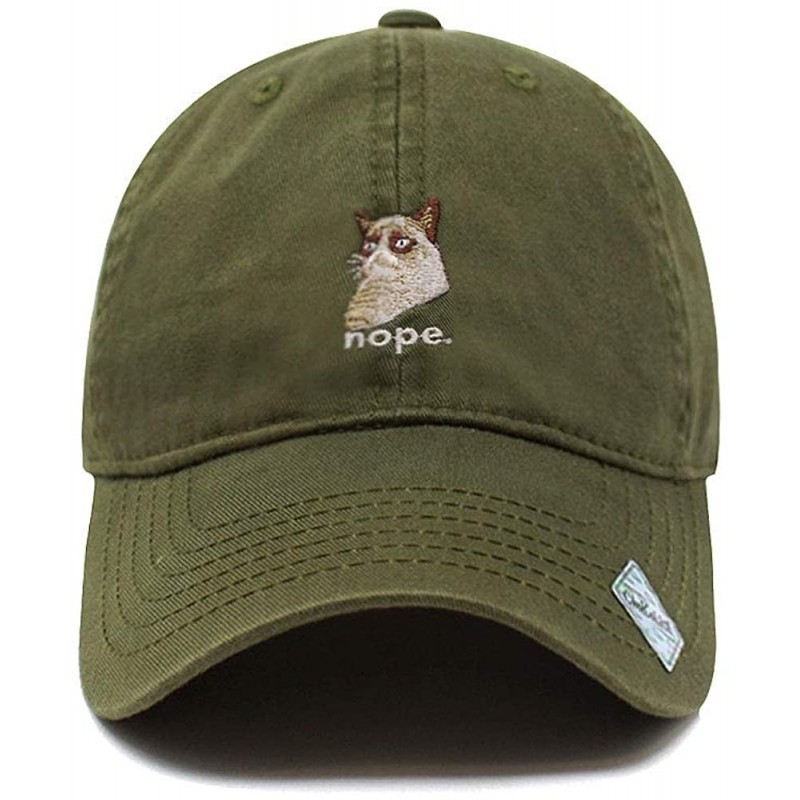 Baseball Caps Grumpy Cat Design Dad Hat l - Army Green - C0180R88YIZ $16.11