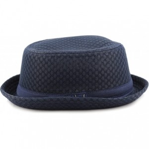 Fedoras Unisex Light Weight Classic Soft Cool Mesh Pork Pie hat - Navy - C918323WGYX $12.84