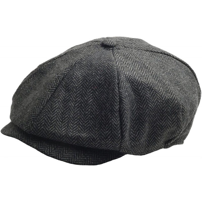 Baseball Caps Driving 8 Panel Herringbone Tweed Pattern Wool Newsboy Cap Gatsby Beret Hat - Black - CR129DHM5E1 $18.71