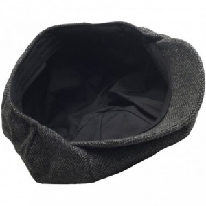 Baseball Caps Driving 8 Panel Herringbone Tweed Pattern Wool Newsboy Cap Gatsby Beret Hat - Black - CR129DHM5E1 $18.71