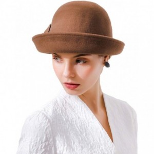 Bucket Hats 100% Wool Felt Cloche Bucket Bowler Hat Wedding Hats Winter Women Church Hats - Brown2 - CP18MCM74TS $26.59