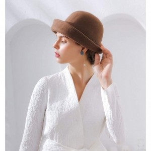 Bucket Hats 100% Wool Felt Cloche Bucket Bowler Hat Wedding Hats Winter Women Church Hats - Brown2 - CP18MCM74TS $26.59