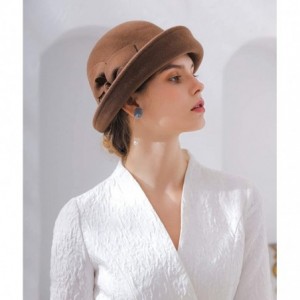 Bucket Hats 100% Wool Felt Cloche Bucket Bowler Hat Wedding Hats Winter Women Church Hats - Brown2 - CP18MCM74TS $26.59
