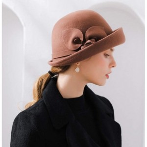 Bucket Hats 100% Wool Felt Cloche Bucket Bowler Hat Wedding Hats Winter Women Church Hats - Brown2 - CP18MCM74TS $26.59
