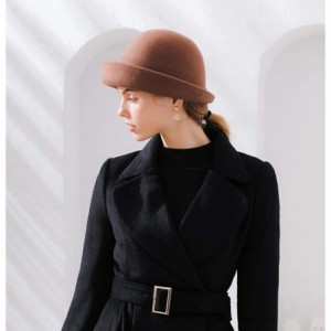 Bucket Hats 100% Wool Felt Cloche Bucket Bowler Hat Wedding Hats Winter Women Church Hats - Brown2 - CP18MCM74TS $26.59