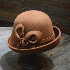 Bucket Hats 100% Wool Felt Cloche Bucket Bowler Hat Wedding Hats Winter Women Church Hats - Brown2 - CP18MCM74TS $26.59