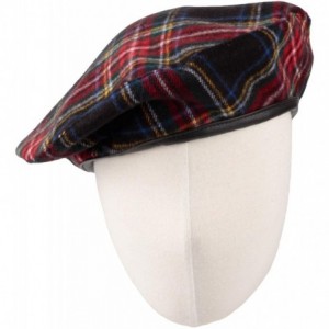 Berets Acrylic Beret Hat Tartan Check Leather Sweatband KR3781 - Black - C018A488ZQK $22.16