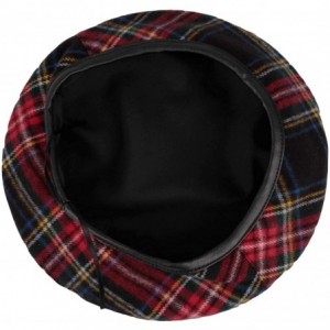 Berets Acrylic Beret Hat Tartan Check Leather Sweatband KR3781 - Black - C018A488ZQK $22.16