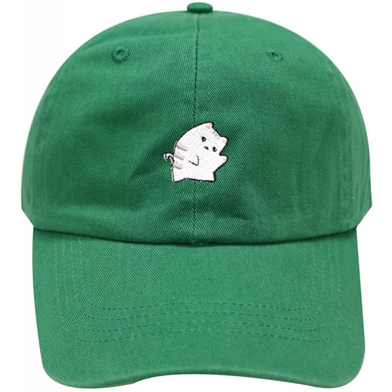 Baseball Caps Cute Cat Cotton Baseball Dad Cap - Kelly Green - CQ183OE0E4I $12.59