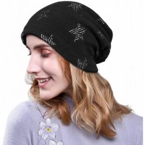 Skullies & Beanies Knit Beanie Skull Cap Thick Fleece Lined Soft & Warm Chunky Beanie Hats or Scarf for Women Daily - I - Bla...