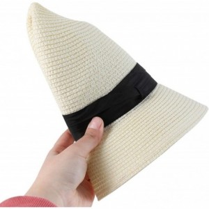 Sun Hats Womens UPF50 Foldable Summer Straw Hat Wide Brim Fedora Sun Beach hat - Style B-khaki - CW189W56U9Z $13.80