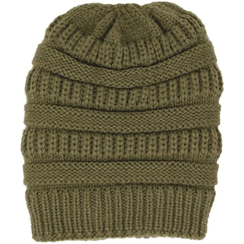 Skullies & Beanies Me Plus Winter Fleece Lined Soft Warm Cable Knitted Beanie Hat for Women & Men - Olive - CU18KIYQ0W9 $9.05