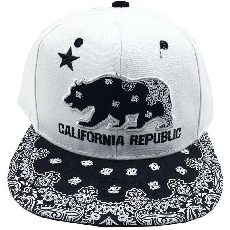 Baseball Caps California Republic Cali Bear Cap Hat Snapback with Paisley Bandana Print - White Black - CH18IRDNXH0 $38.37