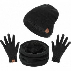 Skullies & Beanies Winter Thick Beanie Hat Scarf Touch Screen Gloves Set Fit for Men Women - A - Black - CS192ZGOMKH $23.02
