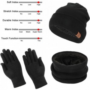 Skullies & Beanies Winter Thick Beanie Hat Scarf Touch Screen Gloves Set Fit for Men Women - A - Black - CS192ZGOMKH $11.36