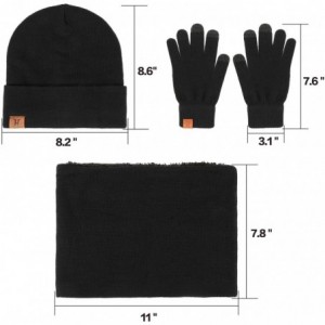 Skullies & Beanies Winter Thick Beanie Hat Scarf Touch Screen Gloves Set Fit for Men Women - A - Black - CS192ZGOMKH $11.36