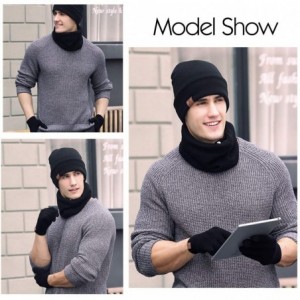 Skullies & Beanies Winter Thick Beanie Hat Scarf Touch Screen Gloves Set Fit for Men Women - A - Black - CS192ZGOMKH $11.36