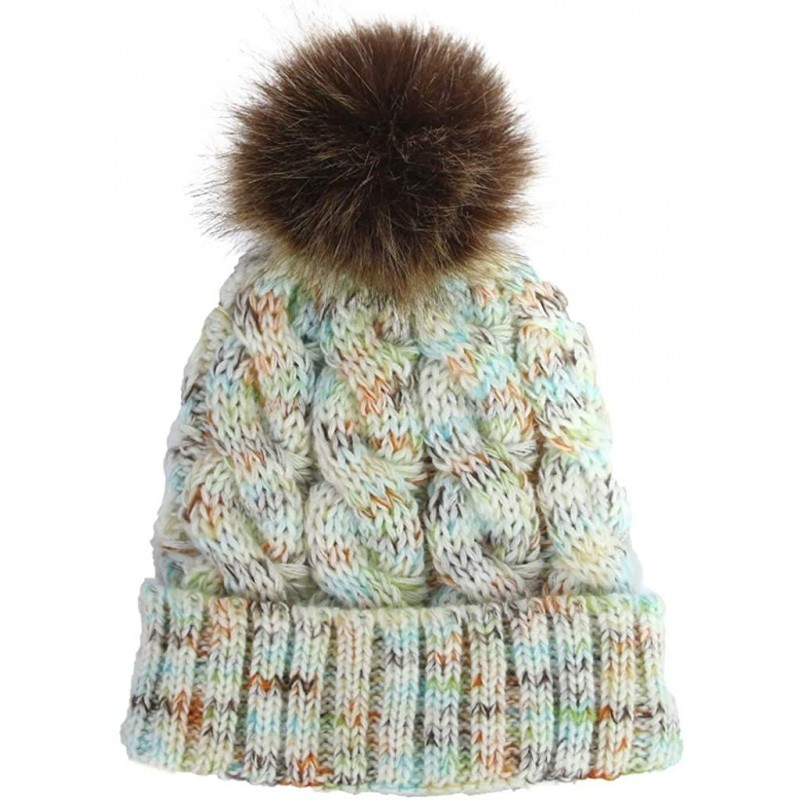 Skullies & Beanies Women Casual Multicolor Solid Stitching Outdoor Plush Ball Hats Crochet Knit Beanie Cap - White B - C31933...