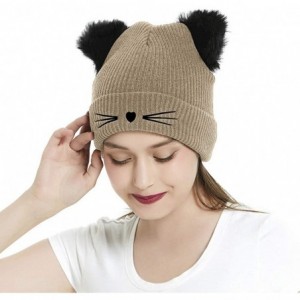 Skullies & Beanies Women Winter Beanie Cute 2Pom Pom Cat Ears Cuff Hats Soft Warm Thick Beanies Chunky Knit Hat Girls Ski Sku...