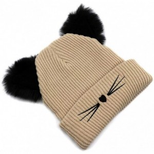 Skullies & Beanies Women Winter Beanie Cute 2Pom Pom Cat Ears Cuff Hats Soft Warm Thick Beanies Chunky Knit Hat Girls Ski Sku...