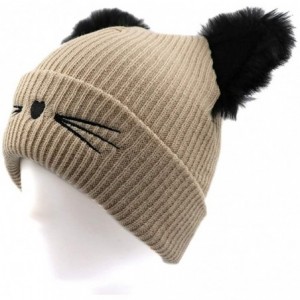 Skullies & Beanies Women Winter Beanie Cute 2Pom Pom Cat Ears Cuff Hats Soft Warm Thick Beanies Chunky Knit Hat Girls Ski Sku...