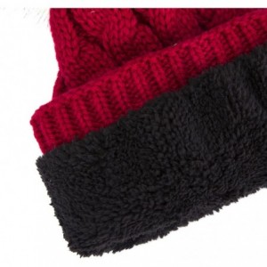 Skullies & Beanies Women's Winter Ribbed Knit Faux Fur Pompoms Chunky Lined Beanie Hats - Single-burgundy - CK186QO80DZ $7.71