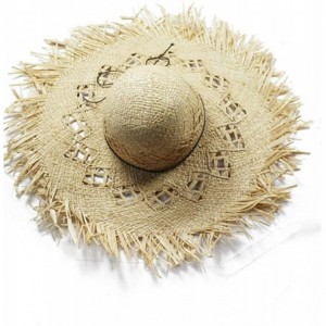Sun Hats Natural Large Wide Brim Raffia Straw Hats Woven Circle Fringe Beach Cap Summer Hollow Out Big Straw Hat - Beige3 - C...