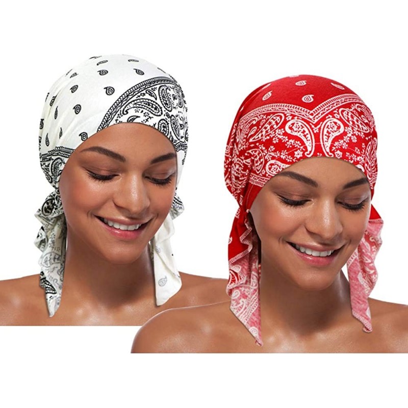 Skullies & Beanies 2 Pieces Chemo Hat Turban Beanie- Pre-Tied Headwraps Headwear for Women - Set 7 - CK18U8ZKTZ0 $11.57