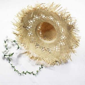 Sun Hats Natural Large Wide Brim Raffia Straw Hats Woven Circle Fringe Beach Cap Summer Hollow Out Big Straw Hat - Beige3 - C...