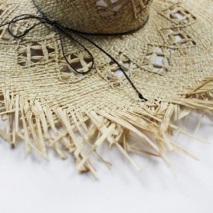 Sun Hats Natural Large Wide Brim Raffia Straw Hats Woven Circle Fringe Beach Cap Summer Hollow Out Big Straw Hat - Beige3 - C...