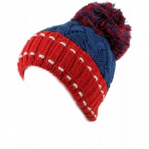 Skullies & Beanies Winter Big Pom Pom Beanie Hat Wool Blend Fleece Lined Color Block 2 Styles - Stitched- Blue / Red - C9128S...