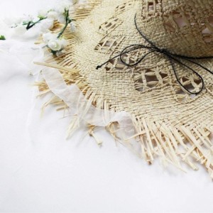 Sun Hats Natural Large Wide Brim Raffia Straw Hats Woven Circle Fringe Beach Cap Summer Hollow Out Big Straw Hat - Beige3 - C...