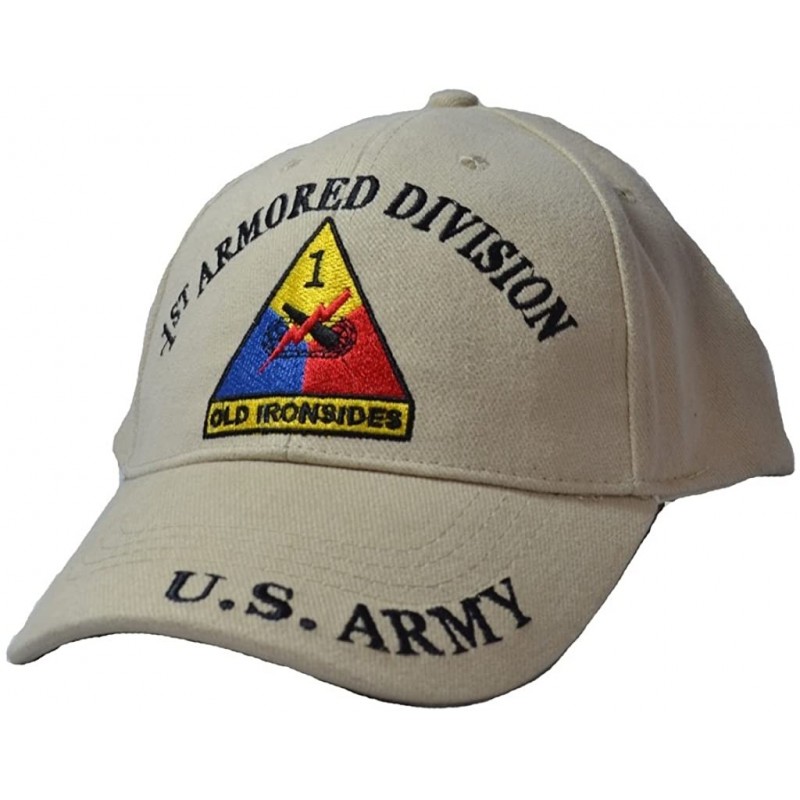 Baseball Caps Men's 1st Armored Division Tan Embroidered Ball Cap - Tan - C911WYD7ZB5 $21.05
