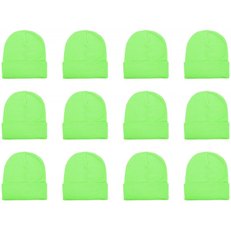 Skullies & Beanies Unisex Beanie Cap Knitted Warm Solid Color and Multi-Color Multi-Packs - 12 Pack - Green - CS187C59SR9 $28.92