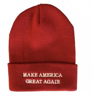 Skullies & Beanies Donald Trump Make America Great Again Beanie Hat with Free Bumper Sticker Red - CI12O1EVIUH $15.22