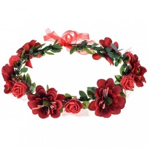 Headbands Rose Flower Leave Crown Bridal with Adjustable Ribbon - Red - CL1832L4AZI $20.74