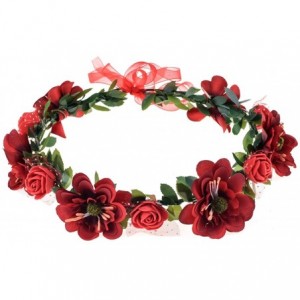 Headbands Rose Flower Leave Crown Bridal with Adjustable Ribbon - Red - CL1832L4AZI $11.11