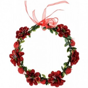 Headbands Rose Flower Leave Crown Bridal with Adjustable Ribbon - Red - CL1832L4AZI $11.11