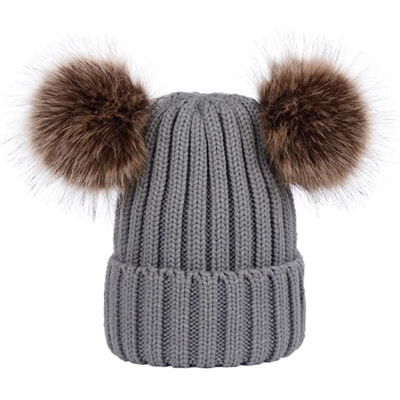 Skullies & Beanies Winter Knit Beanie Hat Warm Wool Hat with Double Removable Pom Pom - Gray - C1187CCWQ8K $14.44