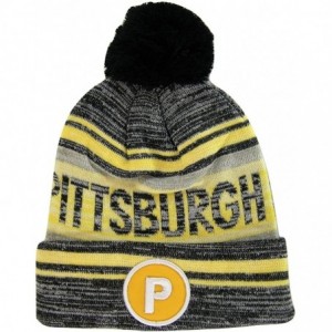 Skullies & Beanies Pittsburgh P Patch Fade Out Cuffed Knit Winter Pom Beanie Hat - Black/Gold - C7187NLDDCO $15.74